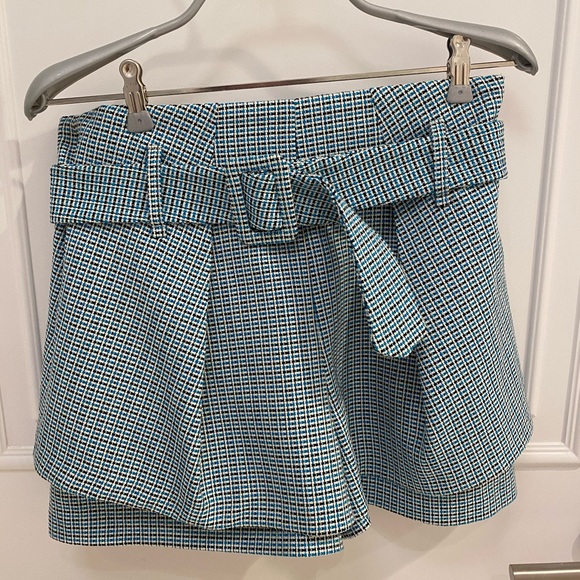 Maje Blue Contemporary Plaid Shorts Skort T40
